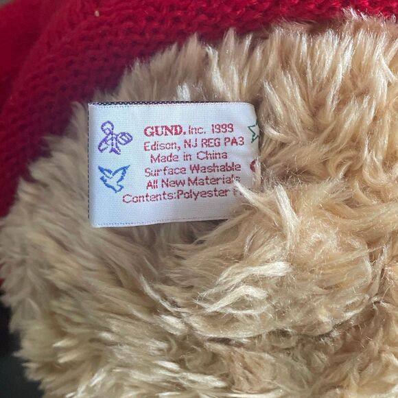 Millennial bear vintage gund curly haired bear stuffed animal red hood love 2000 - Picture 9 of 10
